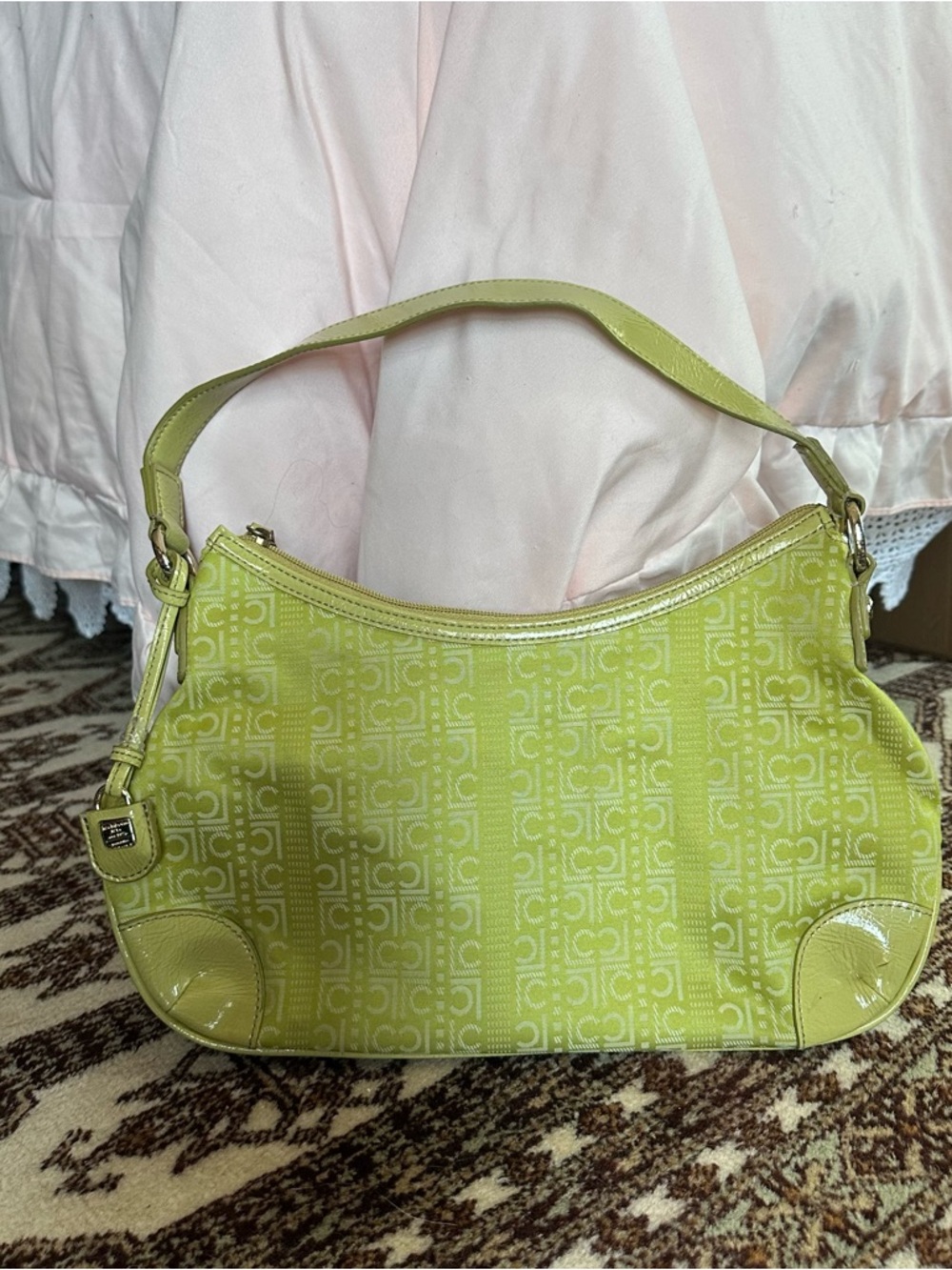 Liz Claiborne Chartreuse Logo Jacquard Shoulder Bag